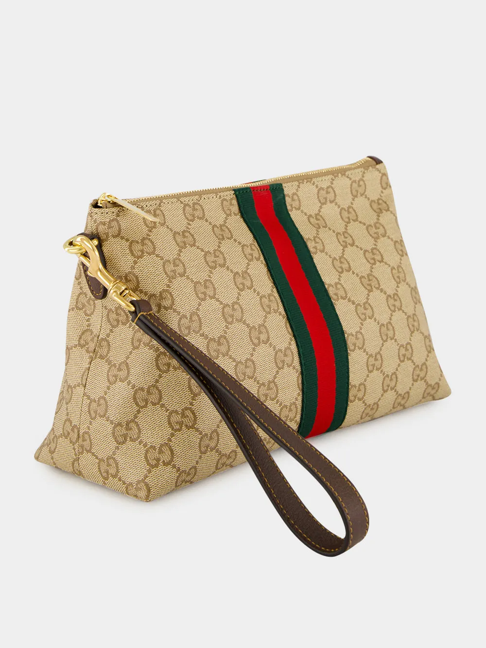 Sand and Brown Small GG Pouch with Web sold by Fashion Clinic product image thumbnail 2