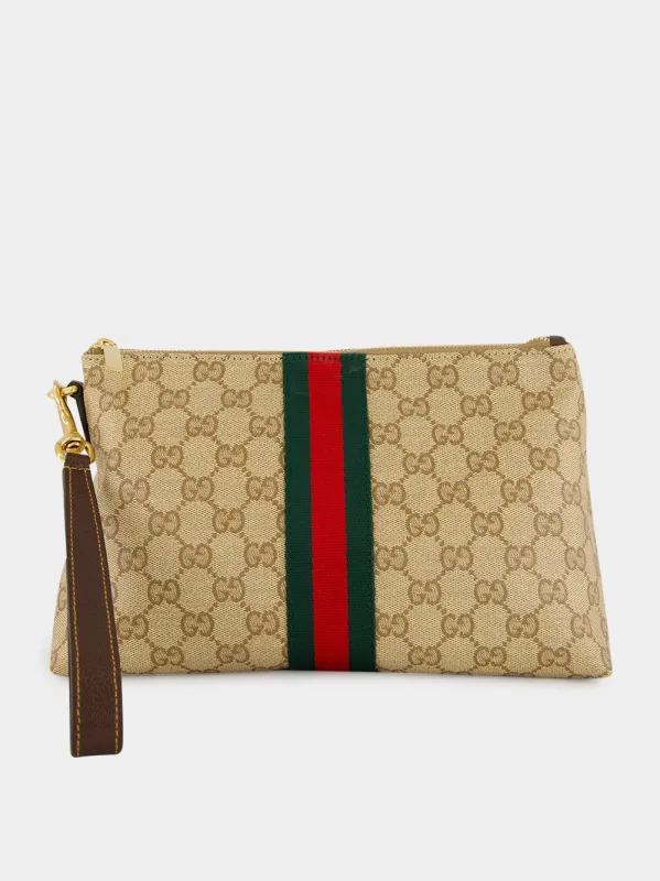 Sand and Brown Small GG Pouch with Web made by Gucci