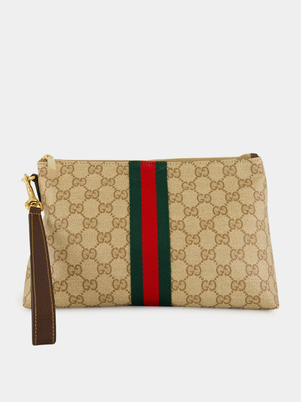 Sand and Brown Small GG Pouch with Web sold by Fashion Clinic