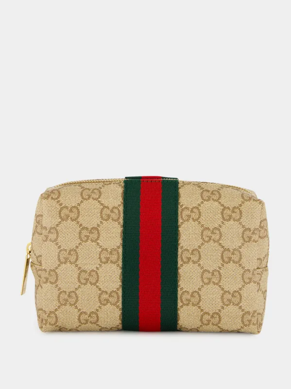 Sand and Brown GG Cosmetic Case with Web made by Gucci