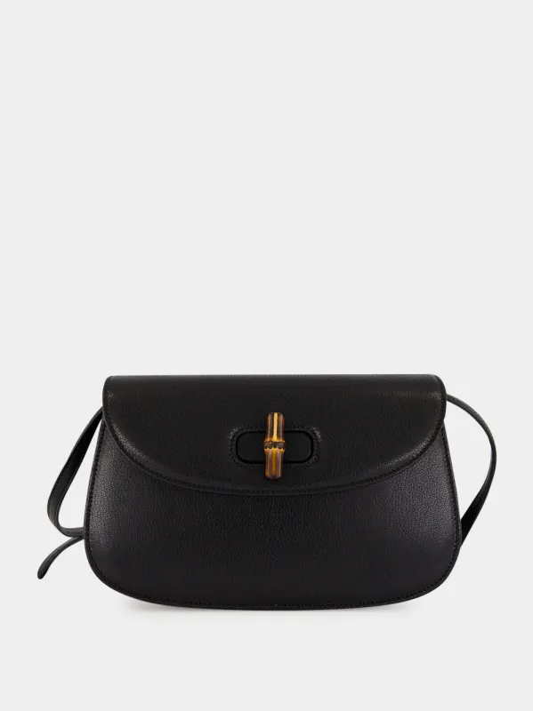 Black Leather Small Bamboo Shoulder Bag made by Gucci