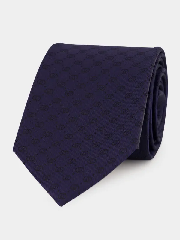 Navy Interlocking G Silk Jacquard Tie made by Gucci