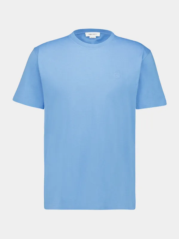 Blue Embossed Cotton T-Shirt made by Alexander McQueen