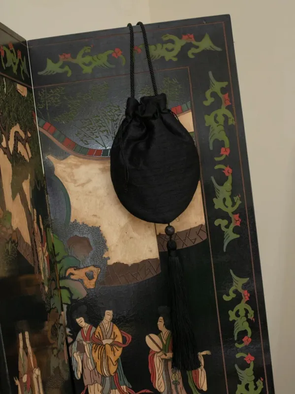 Étoile Black Raw Silk Pouch made by Le Sundial