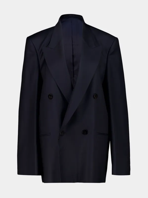 Dark Blue Light Wool Double-Breasted Jacket made by Gucci