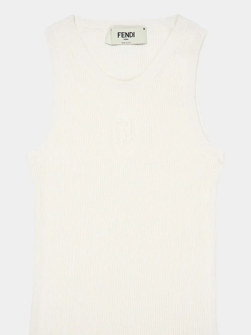 White Ribbed Silk-Cotton Tank Top sold by Fashion Clinic product image thumbnail 3