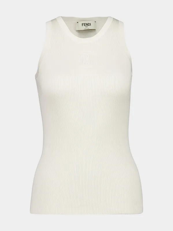 White Ribbed Silk-Cotton Tank Top made by Fendi