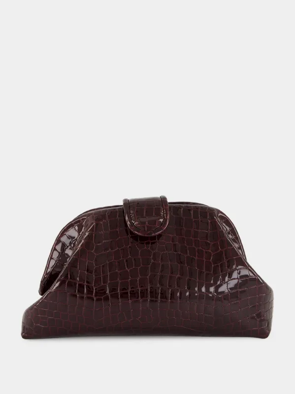 Mavie Bordeaux Croco Leather Clutch with Closure made by Fashion Clinic
