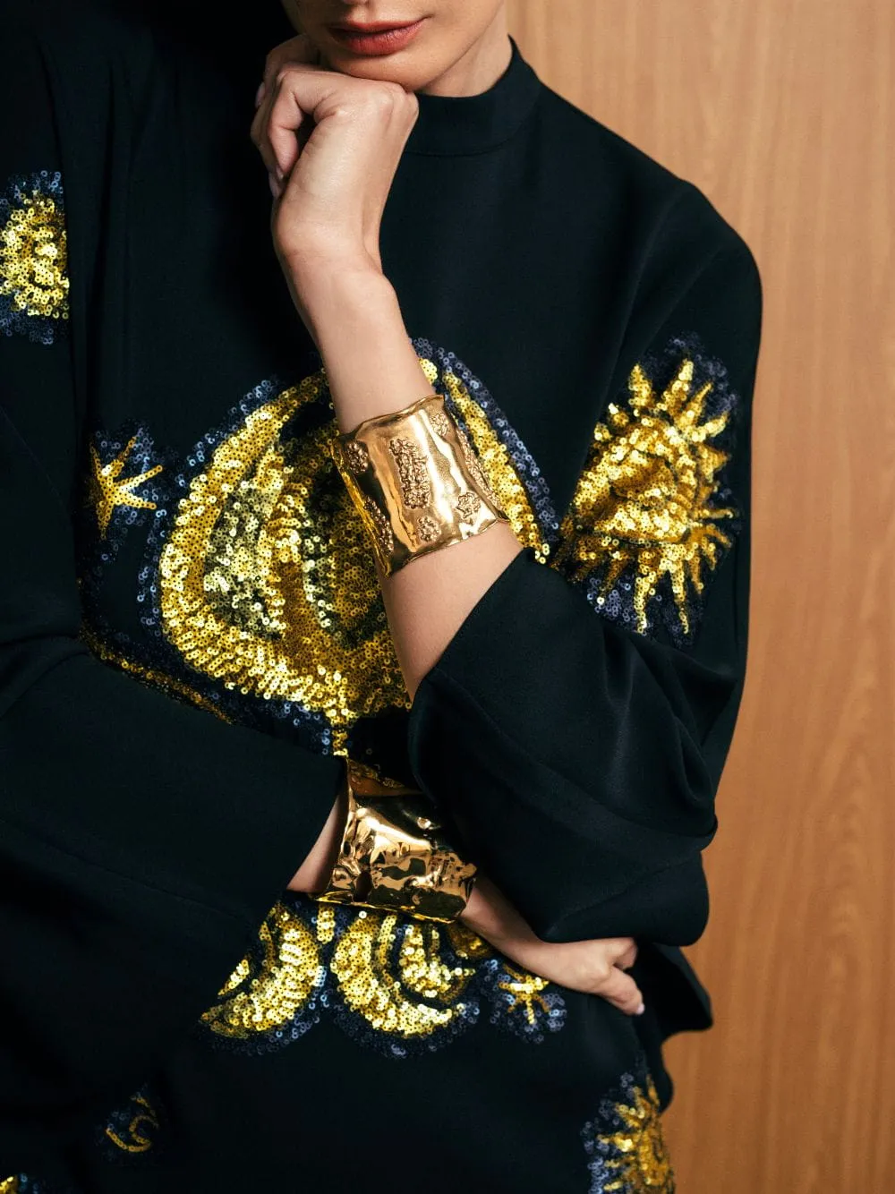 Lava Gold Organic Textured Golden Brass Cuff sold by Fashion Clinic product image thumbnail 3