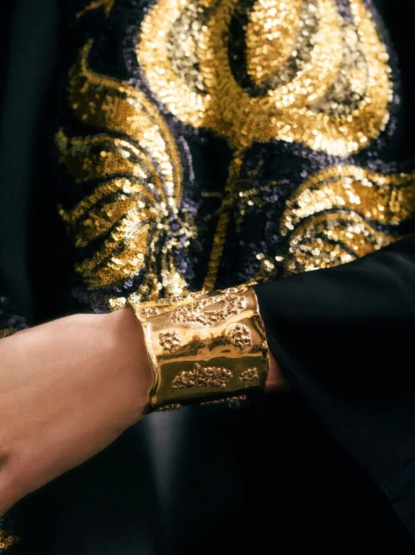 Lava Gold Organic Textured Golden Brass Cuff made by Fashion Clinic