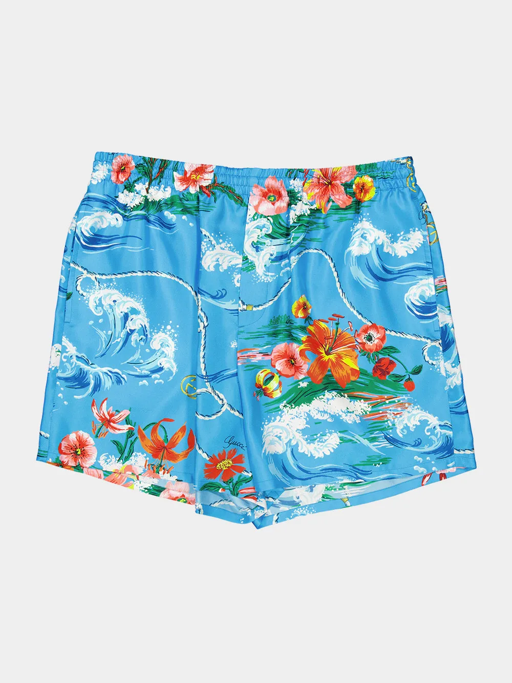 Blue Floral Print Silk Twill Shorts sold by Fashion Clinic product image thumbnail 5