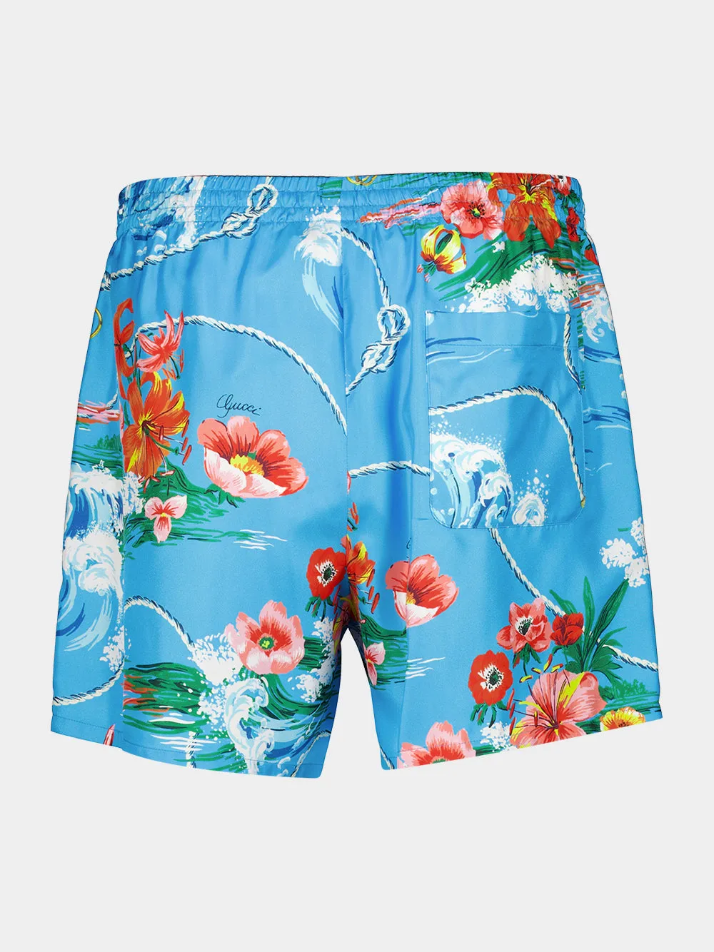 Blue Floral Print Silk Twill Shorts sold by Fashion Clinic product image thumbnail 2