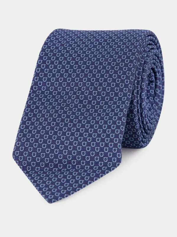 Blue Micro Gancini Silk Jacquard Tie made by Salvatore Ferragamo