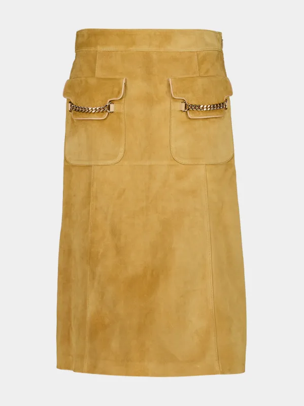 Camel Suede Skirt with Chain Detail made by Gucci