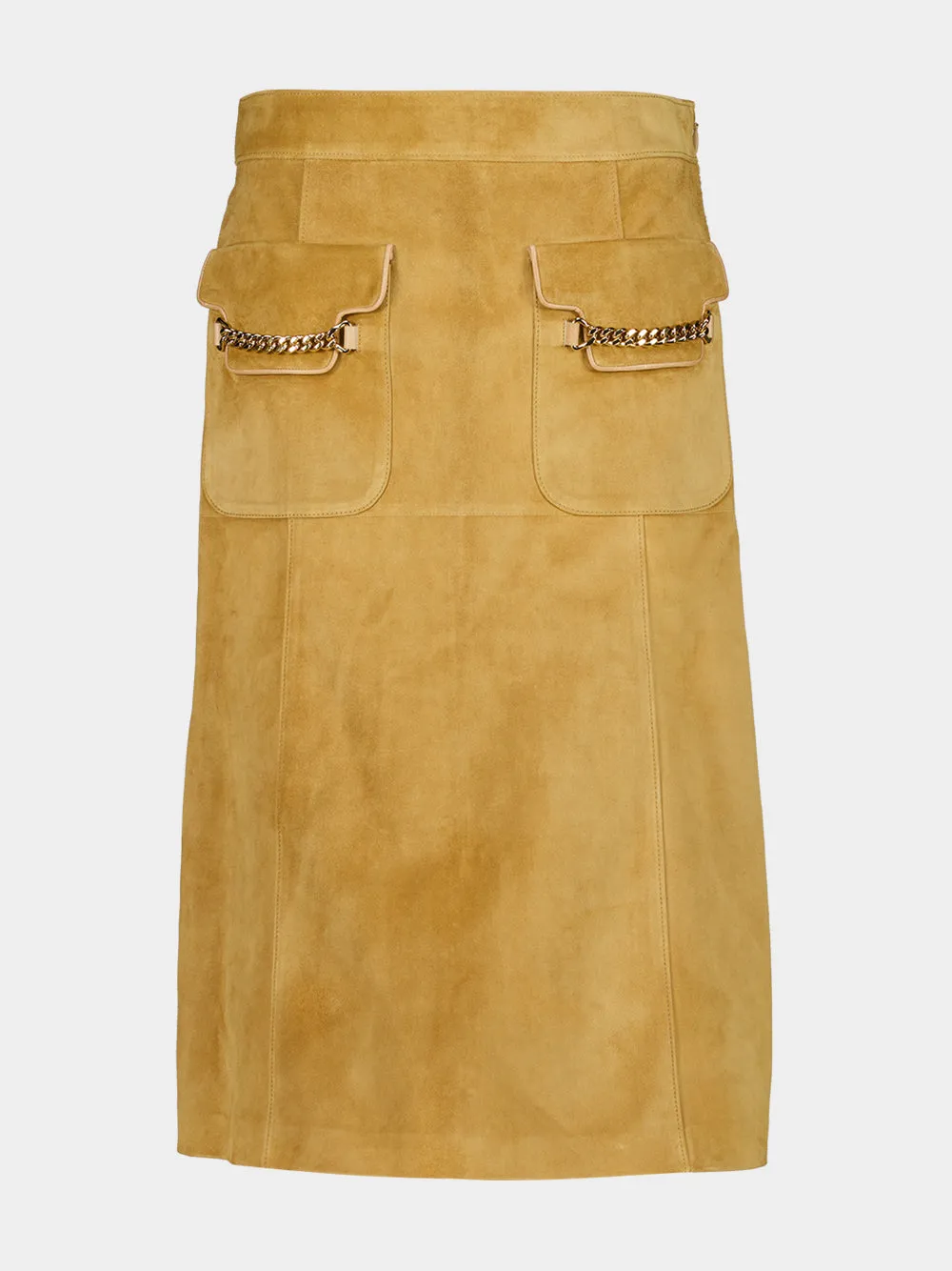 Camel Suede Skirt with Chain Detail sold by Fashion Clinic