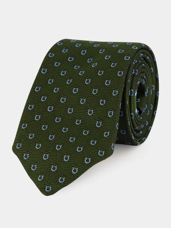 Green Gancini Silk Jacquard Tie made by Salvatore Ferragamo