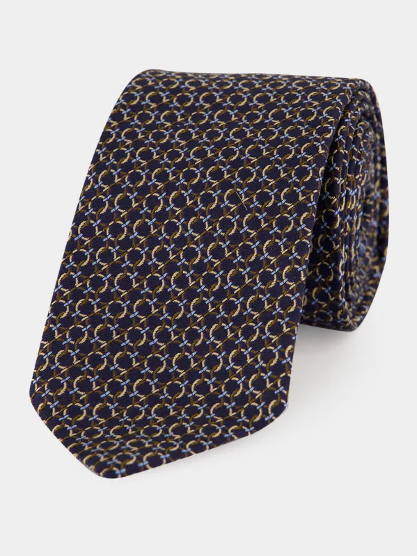 Brown Gancini Silk Jacquard Tie made by Salvatore Ferragamo