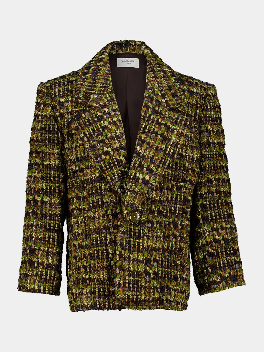 Khaki Grey Green Tweed Single-Breasted Blazer sold by Fashion Clinic product image thumbnail 2
