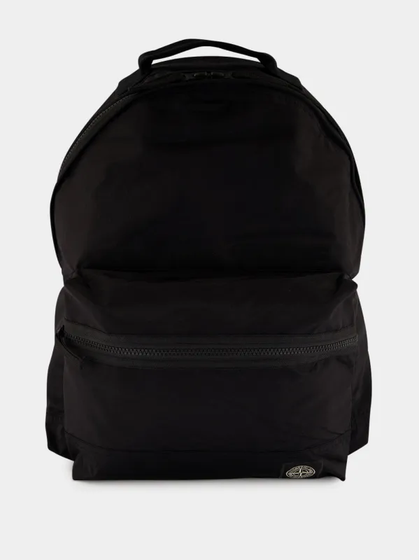 Black Coated Nylon Backpack made by Stone Island