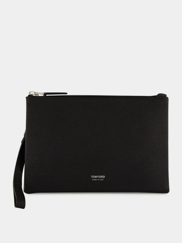 Black Textured Leather Clutch Bag made by Tom Ford