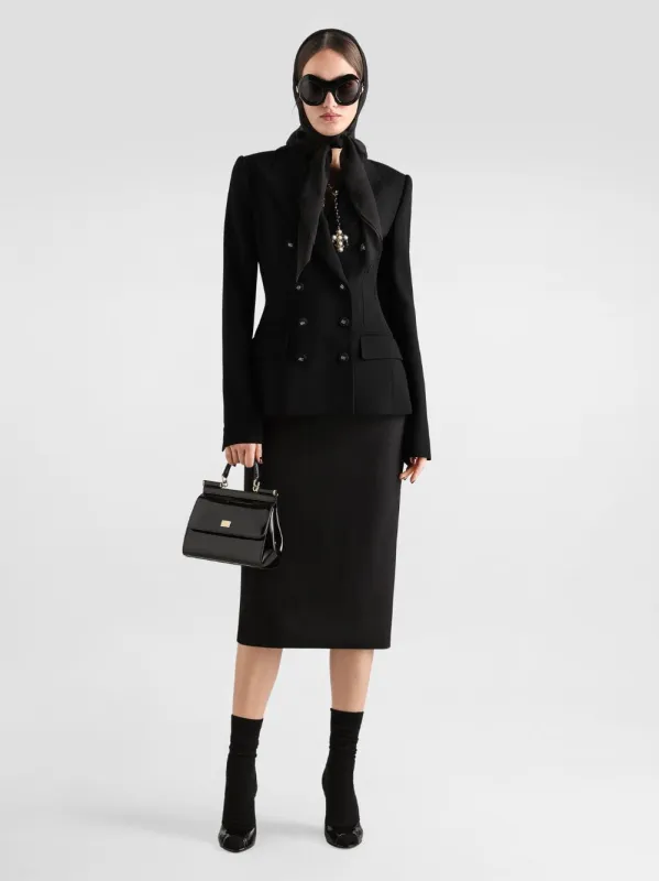 Black Double Wool Crêpe Pencil Skirt made by Dolce & Gabanna