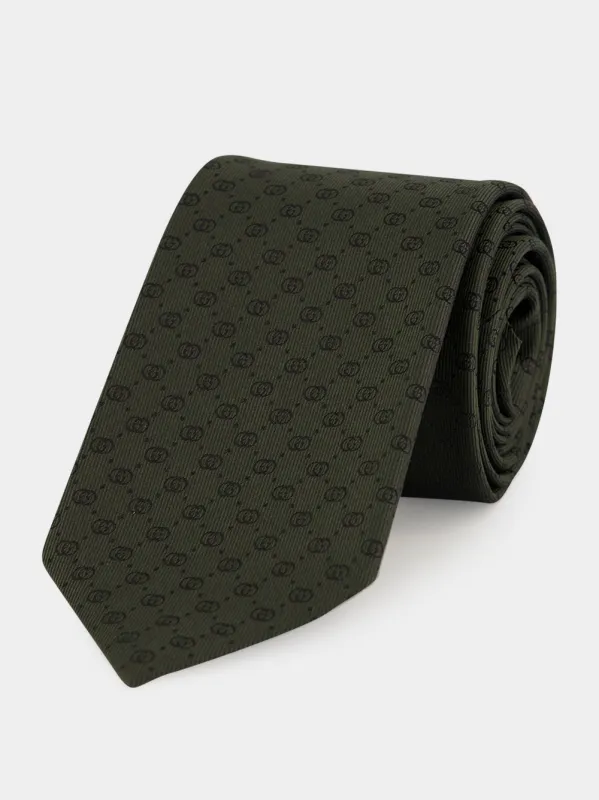 Dark Green Interlocking G Silk Jacquard Tie made by Gucci