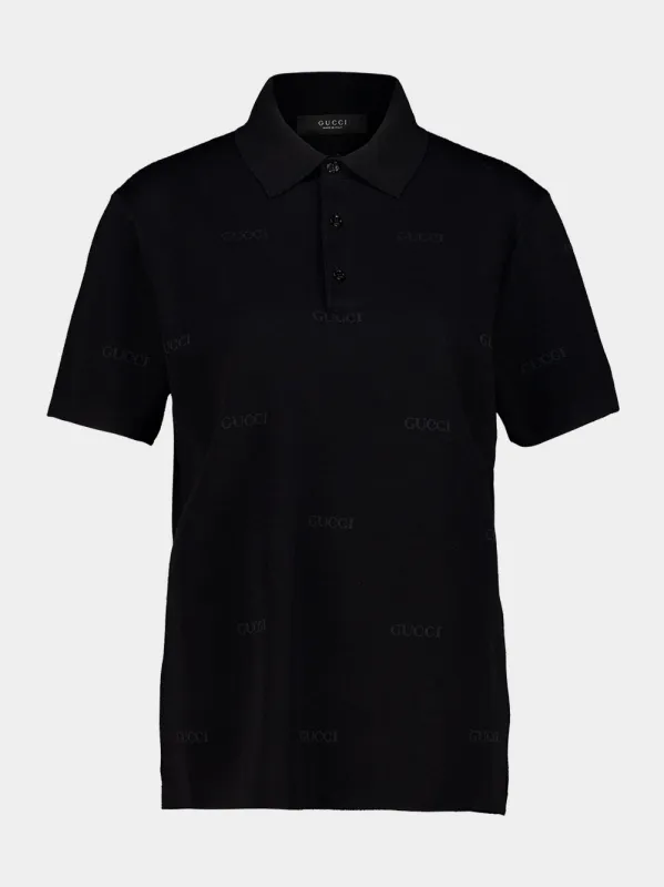 Black Wool Silk Jacquard Polo Shirt made by Gucci