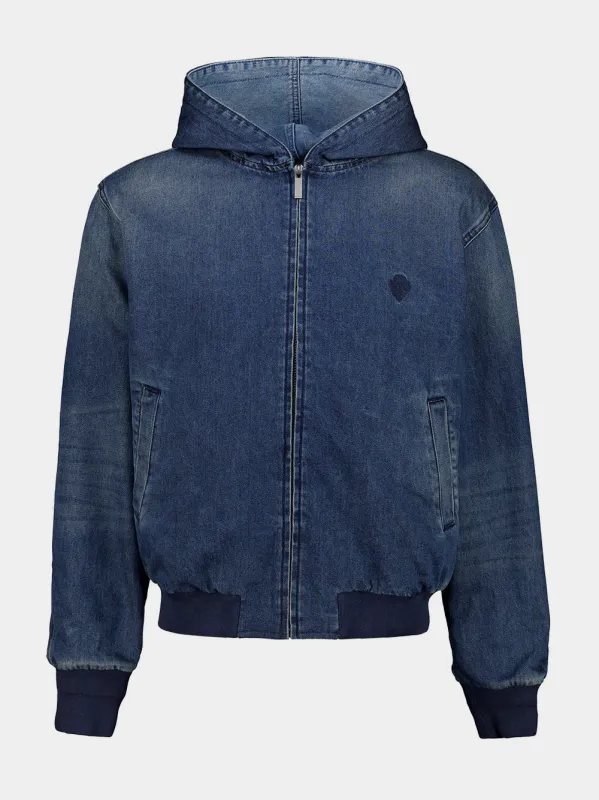 Blue Reversible Washed Denim Zip Jacket made by Gucci