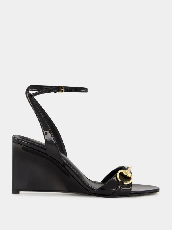Black Patent Leather Wedge Sandals made by Gucci