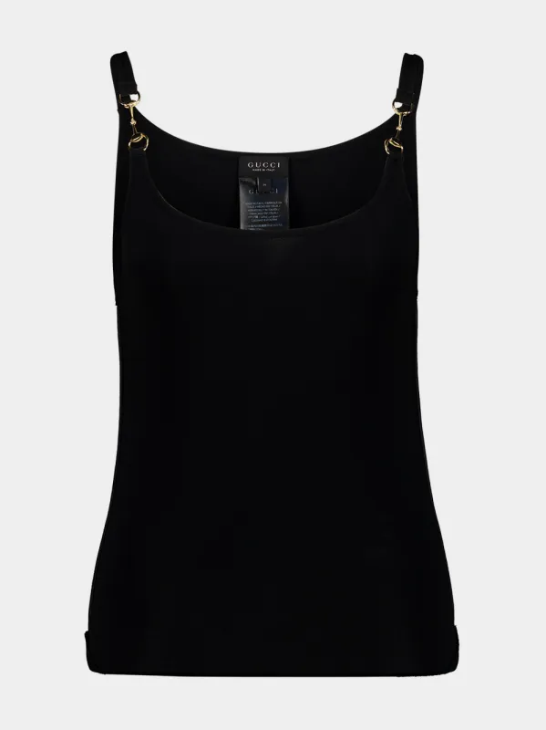 Black Viscose Crêpe Jersey Horsebit Top made by Gucci