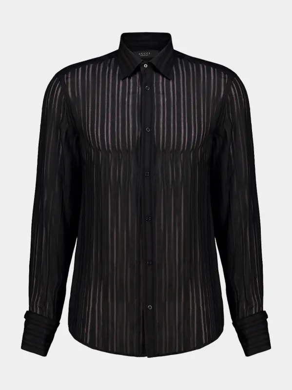 Black Striped Silk Gauze Shirt made by Gucci
