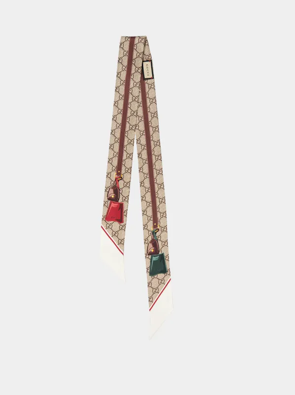 Beige and Ebony GG Valigeria Printed Silk Twill Ribbon made by Gucci
