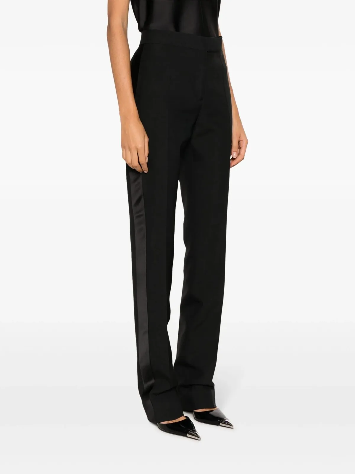 Straight-Leg Silk-Blend Black Trousers sold by Fashion Clinic product image thumbnail 2