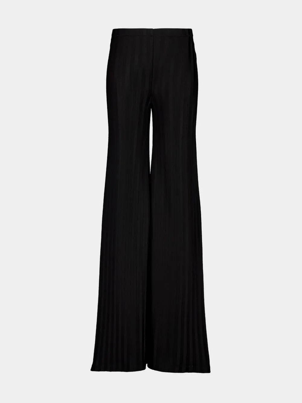 Black Flared Knit Trousers in Herringbone Viscose sold by Fashion Clinic