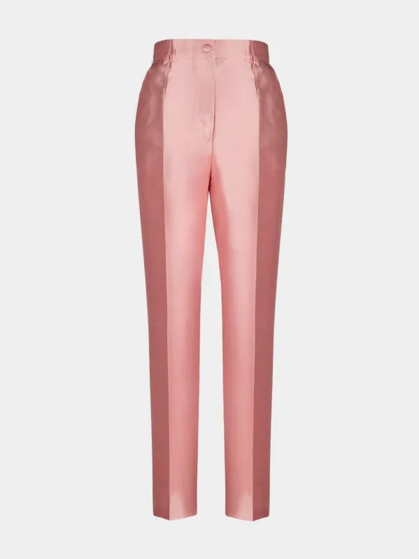 Pink Silk Shantung Trousers made by Dolce & Gabanna