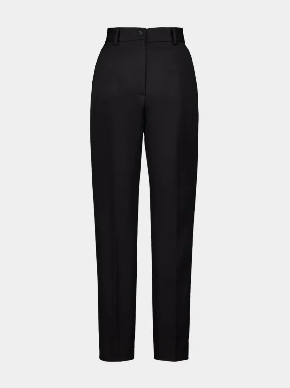 Black Tailored Wool Gabardine Tuxedo Pants made by Dolce & Gabanna