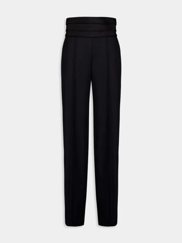 Black High-Waisted Satin Tailored Pants made by Balmain