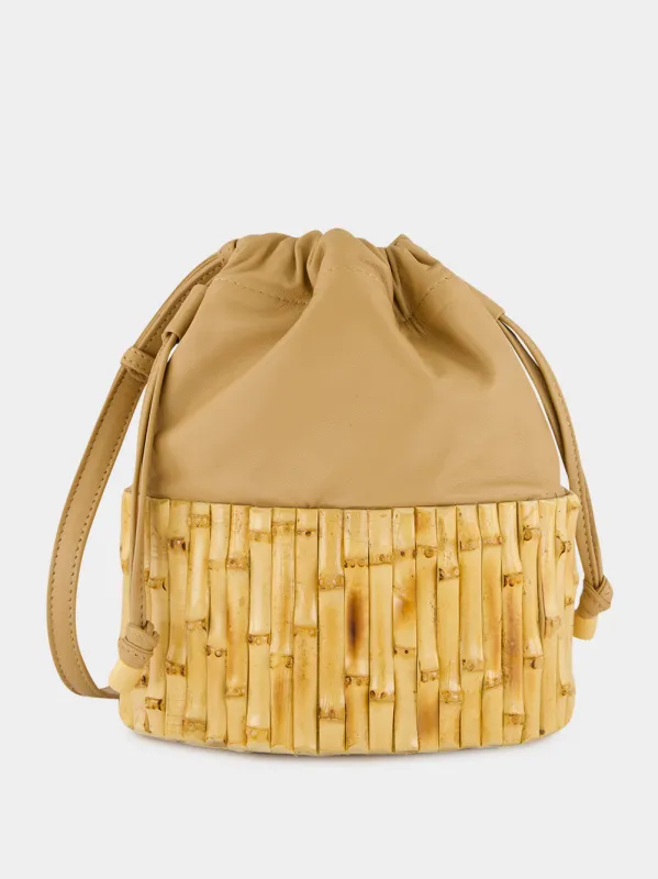 Khaki Hanoi Bamboo Bucket Bag made by Fashion Clinic