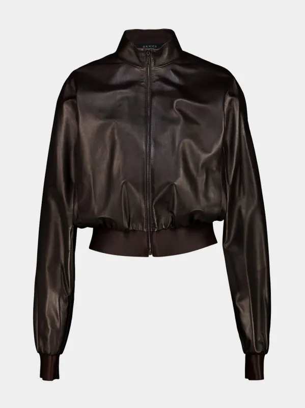 Dark Brown Nappa Leather Bomber Jacket made by Gucci