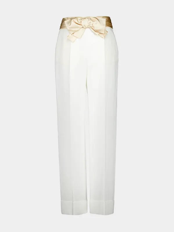 Ivory Straight-Leg Trousers with Bow made by Valentino Garavani
