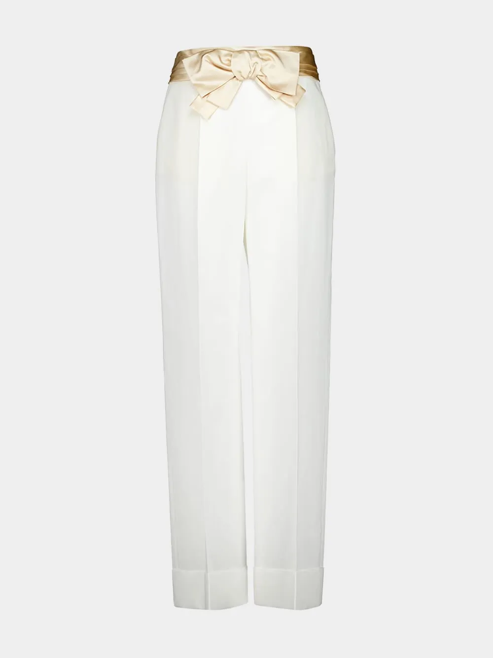 Ivory Straight-Leg Trousers with Bow sold by Fashion Clinic