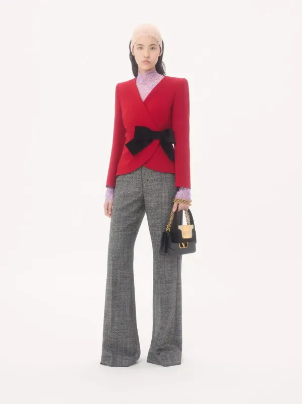 Grey Wool Mouliné Palazzo Trousers made by Valentino Garavani