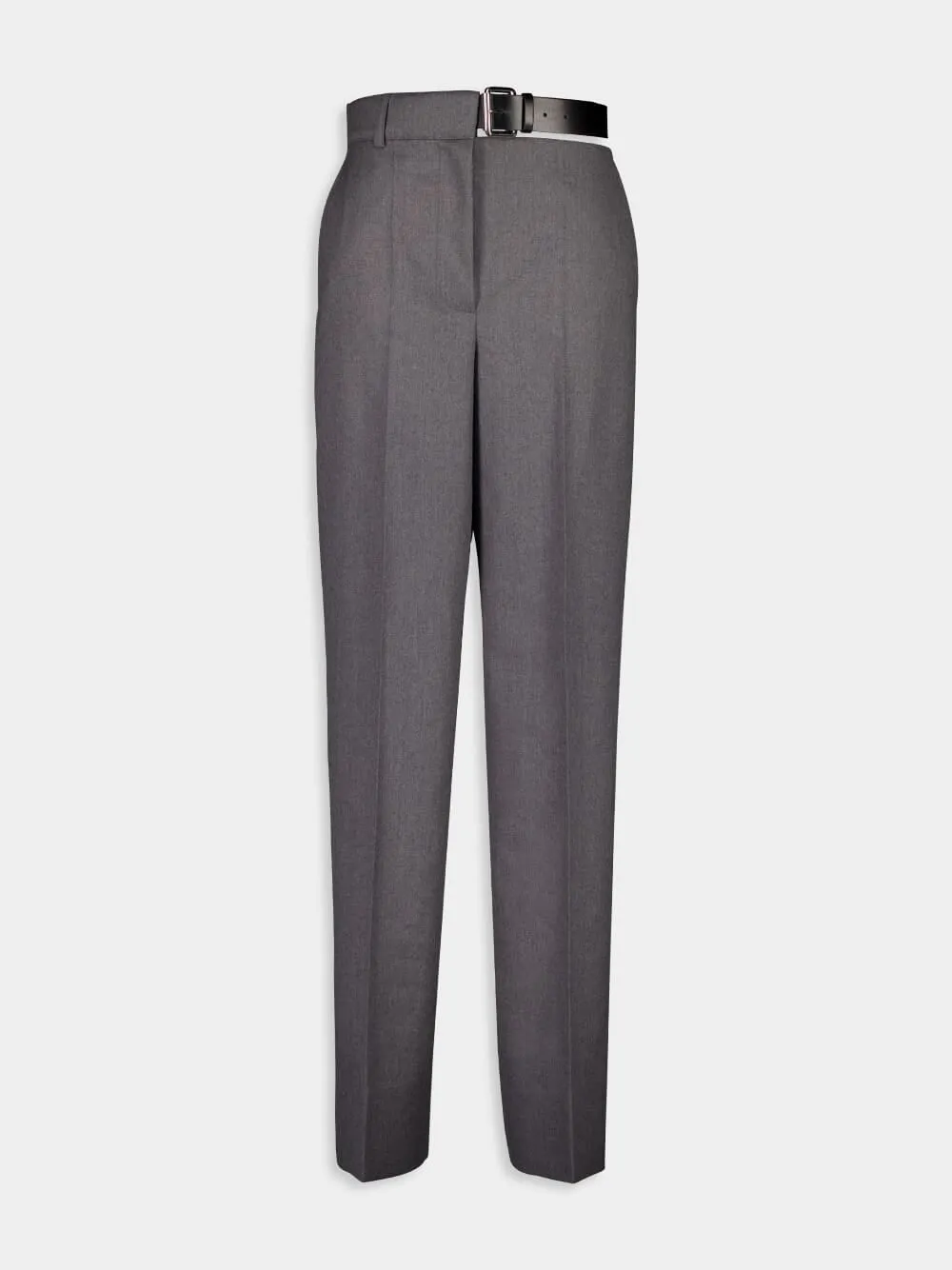 Grey Melange Flannel Straight-Leg Trousers sold by Fashion Clinic product image thumbnail 2