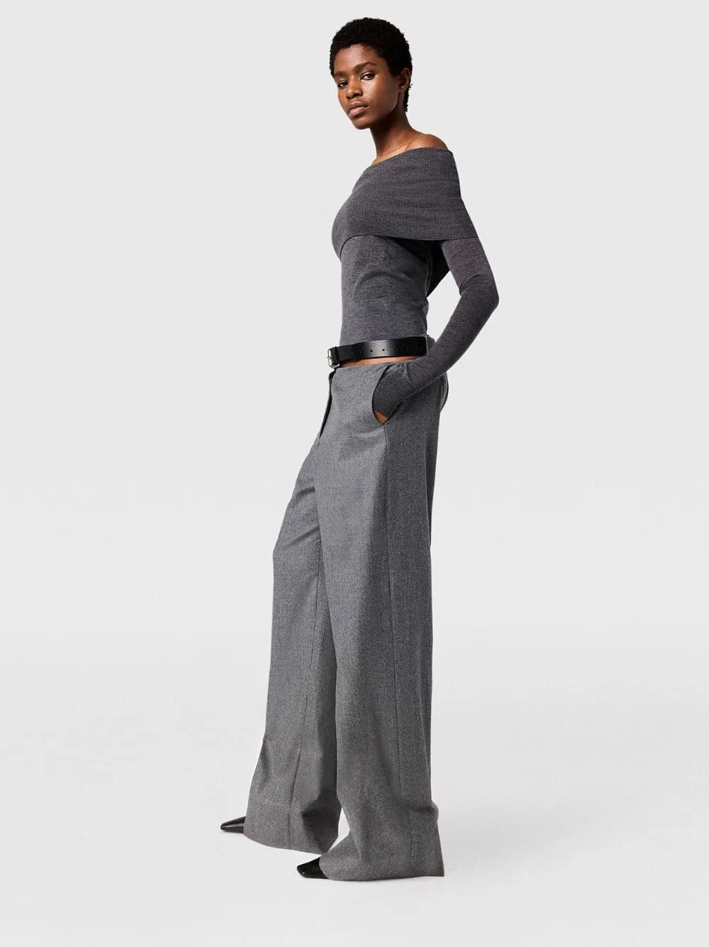 Grey Melange Flannel Straight-Leg Trousers sold by Fashion Clinic product image thumbnail 3