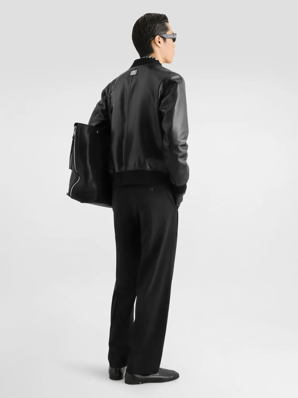 Black Calfskin Leather Bomber Jacket sold by Fashion Clinic product image thumbnail 3