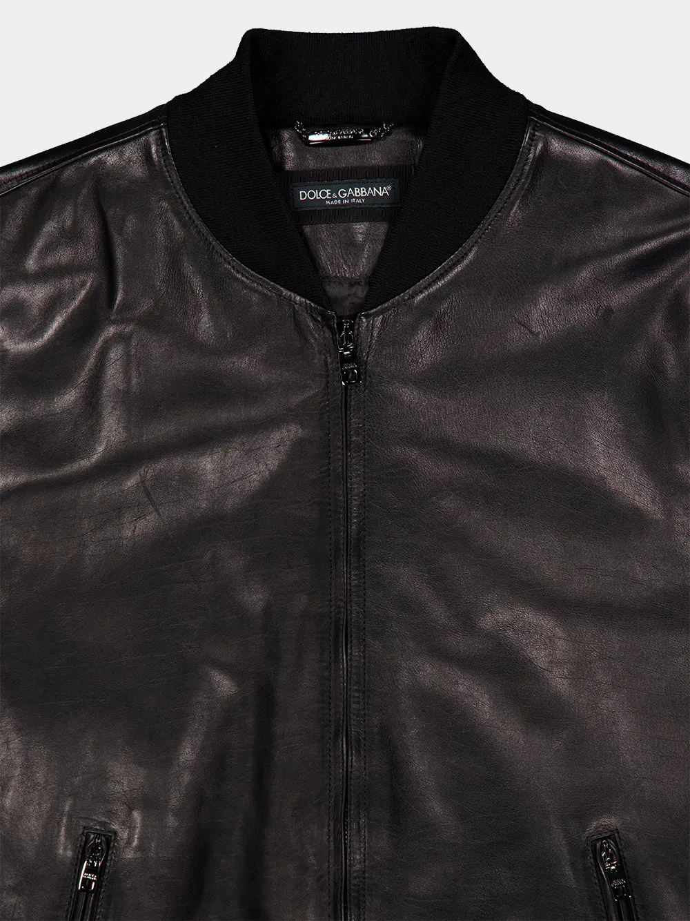 Black Calfskin Leather Bomber Jacket sold by Fashion Clinic product image thumbnail 5