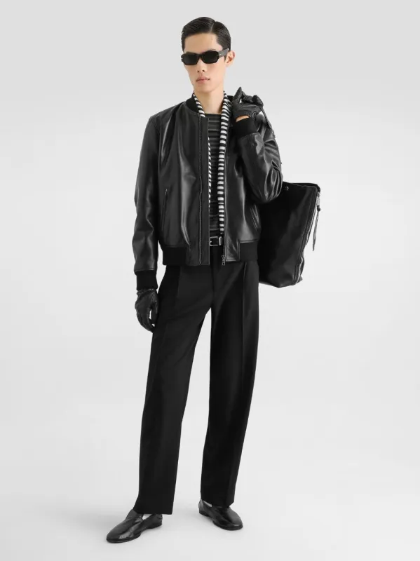 Black Calfskin Leather Bomber Jacket made by Dolce & Gabanna