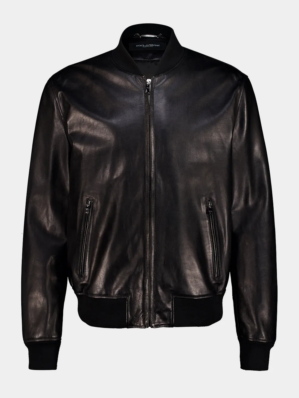 Black Calfskin Leather Bomber Jacket sold by Fashion Clinic product image thumbnail 2