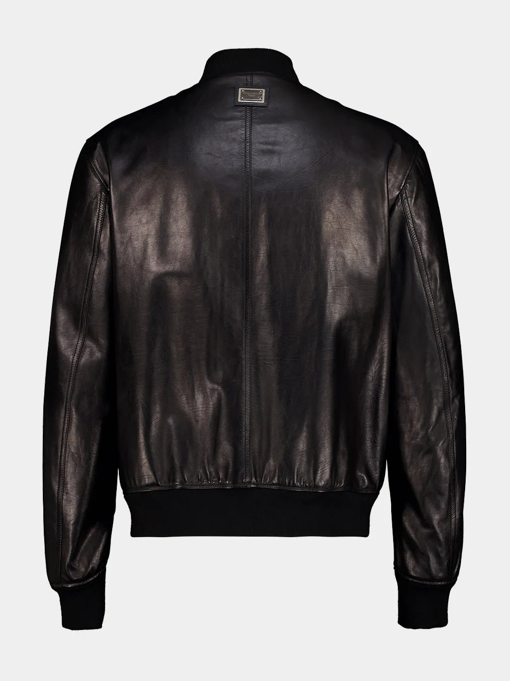 Black Calfskin Leather Bomber Jacket sold by Fashion Clinic product image thumbnail 4