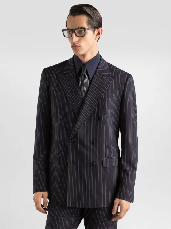 Navy Blue Martini Light Pinstriped Wool Blazer made by Dolce & Gabanna